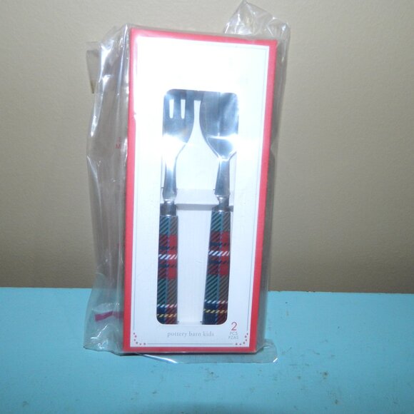 Pottery Barn KIds Holiday Collection Plaid Utensils Set - Picture 1 of 3